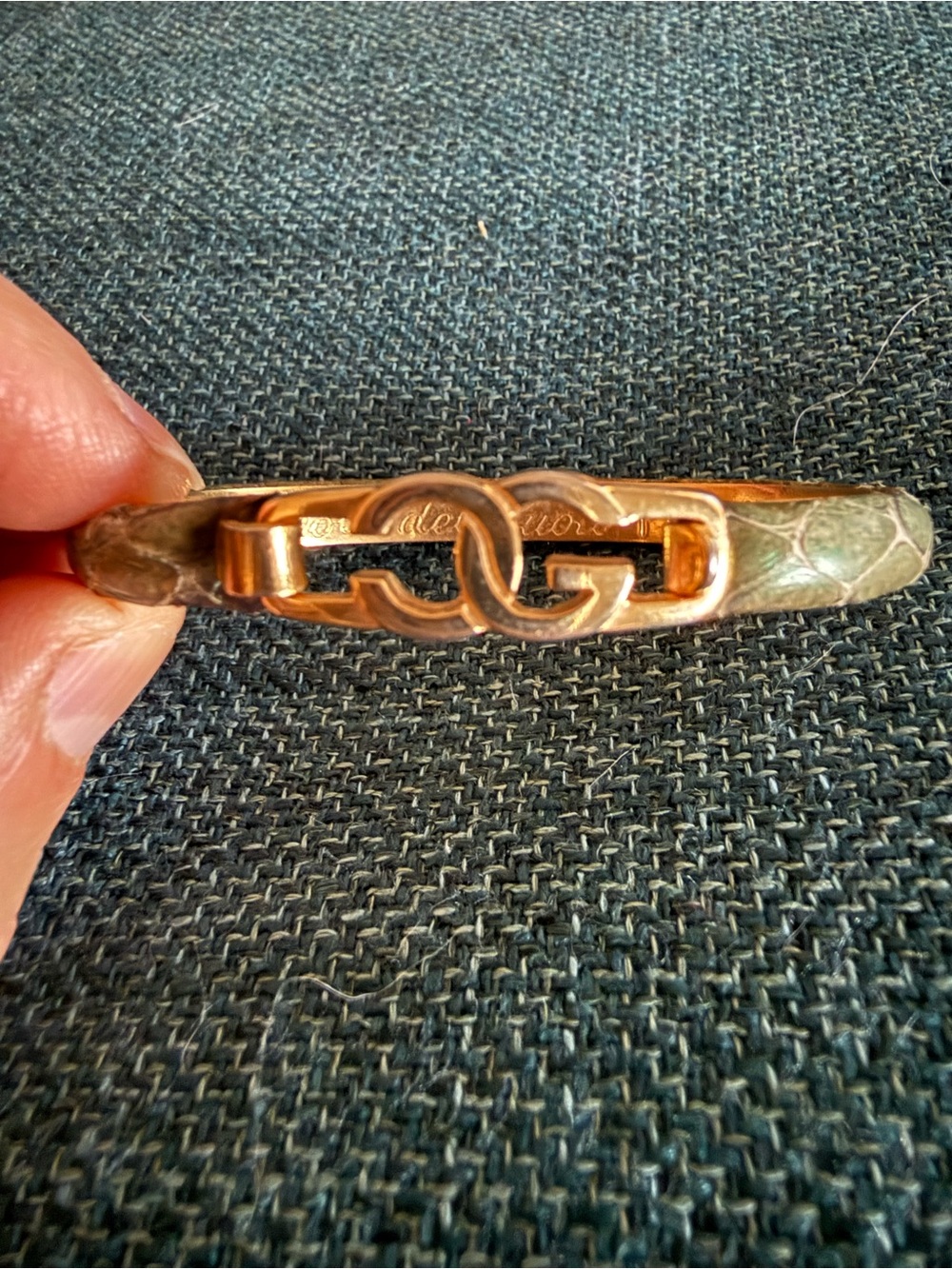 Vintage signed FLORENCE Italy 24k gold plated snake skin bangle bracelet